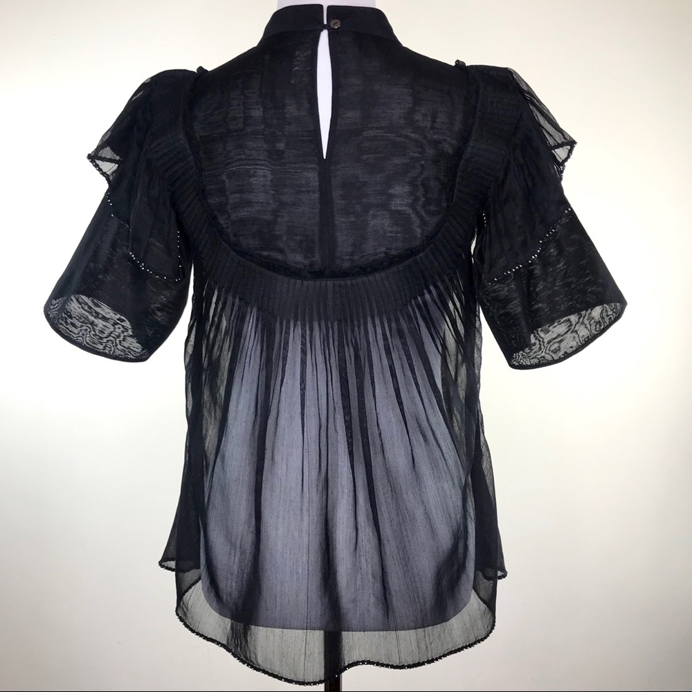 swgt Black Sheer Top Blouse Size S Chanderi Silk Pleats Layer India Designer Y2K - Picture 6 of 8